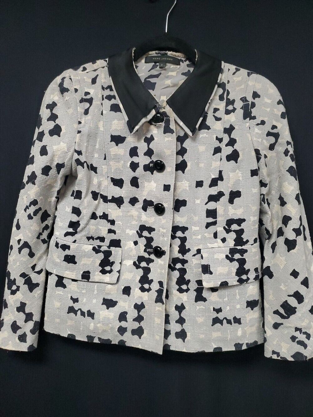 Marc Jacobs 100% Silk Woven Blazer Jacket Geometric Runway Print Size 2